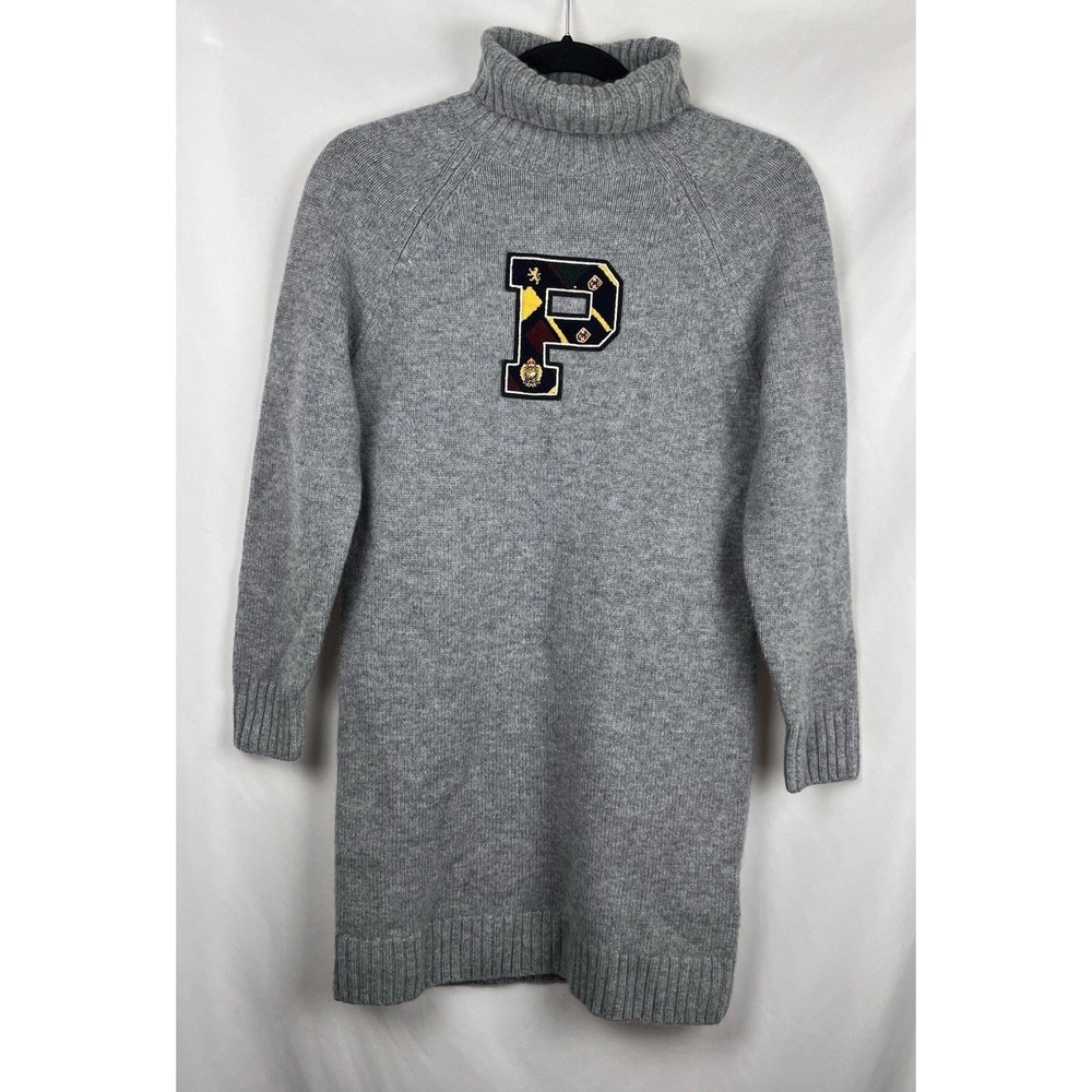 Polo‎ Ralph Lauren Girl L 12-14 Wool Turtleneck Sweater Dress Grey Crest Patch